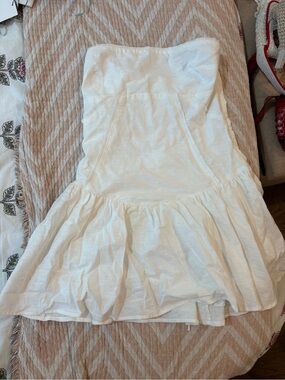 Peppermayo White Strapless Ruffled Hem Dress